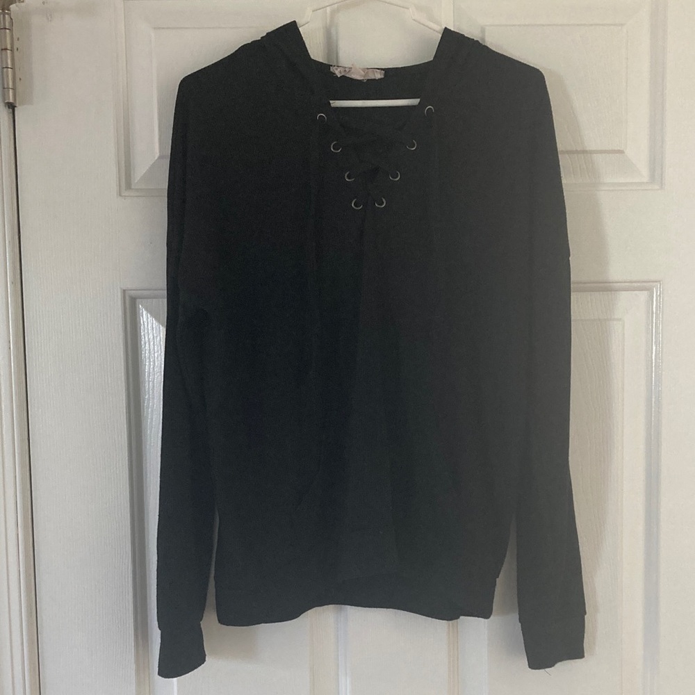 Pink Republic Black Lace-Up Sweatshirt